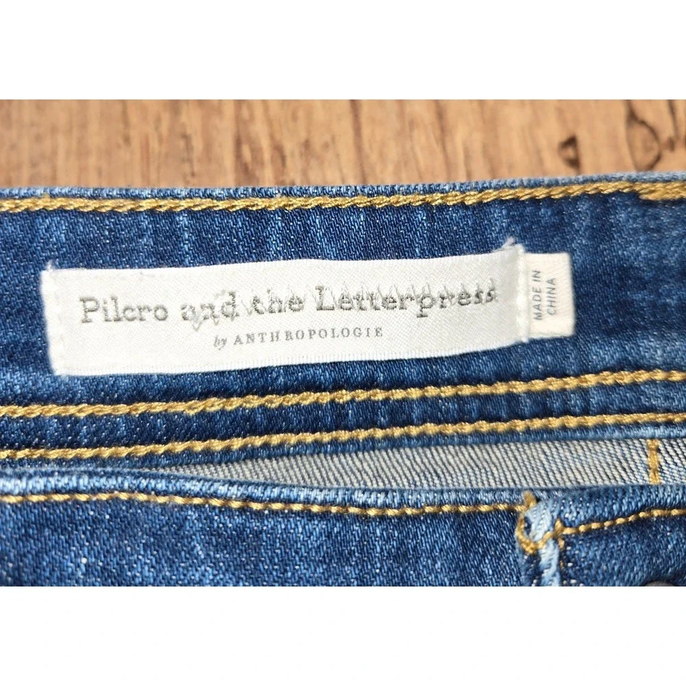 Pilcro‎ and the Letterpress Anthropologie Jeans Womens Blue Red 32 Button Fly - Picture 10 of 13